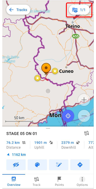 Grupo do menu da trilha no mapa Android