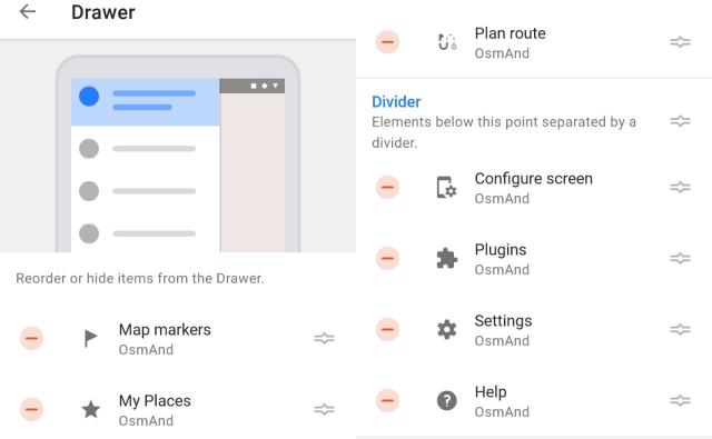 Çekmece menü öğeleri 