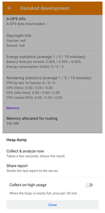Yığın dökümü paneli Android
