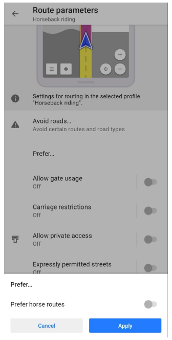Atlı rotaları tercih et Android