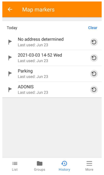 Harita işaretleyicileri Geçmiş Android