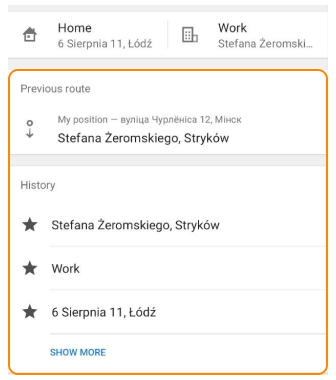 Önceki rota Android