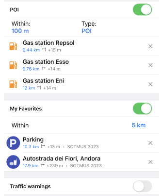 rota boyunca noktalar