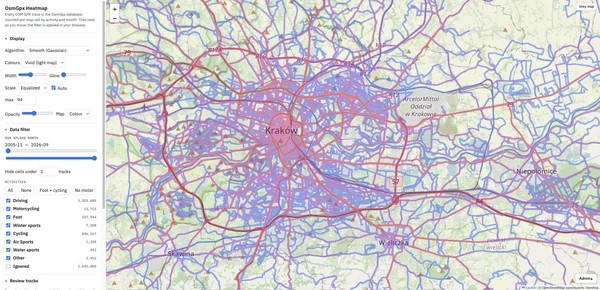 OsmAnd Heatmap rund um Krakau