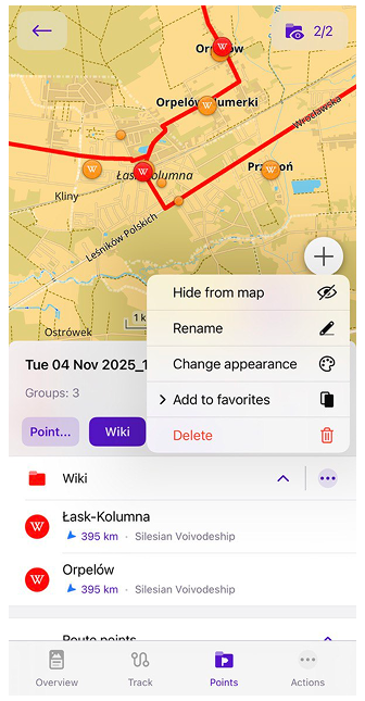 Меню групи треку iOS